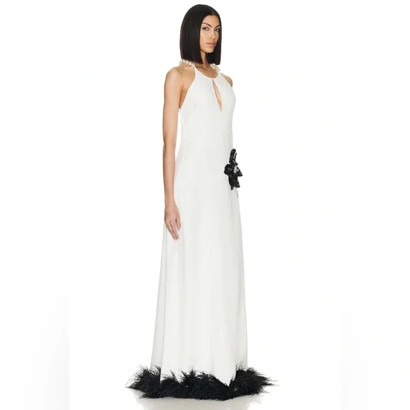 PatBo Halterneck Feather Trim Gown - Picture 4 of 13